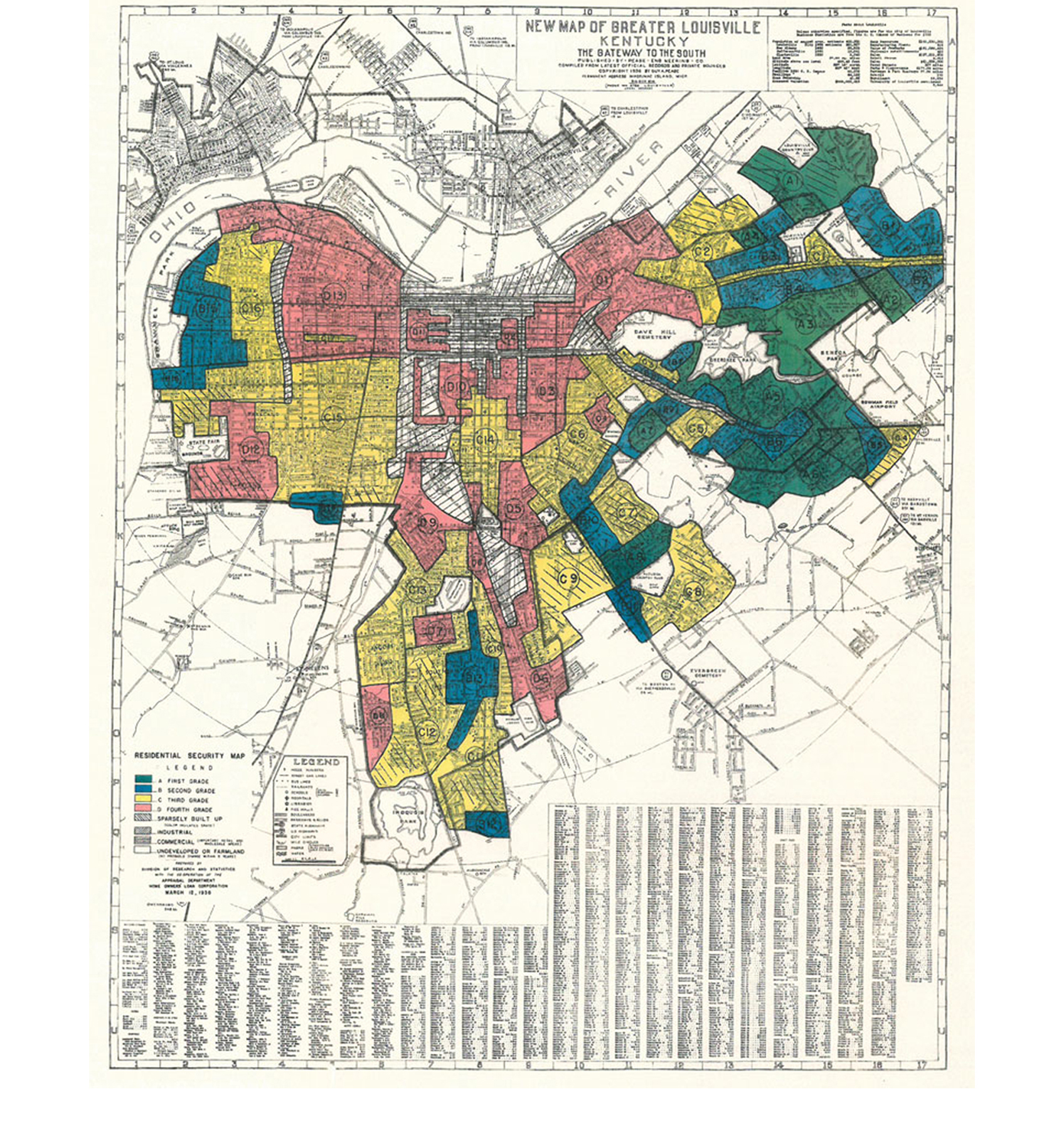 A map of redlining in Louisville.