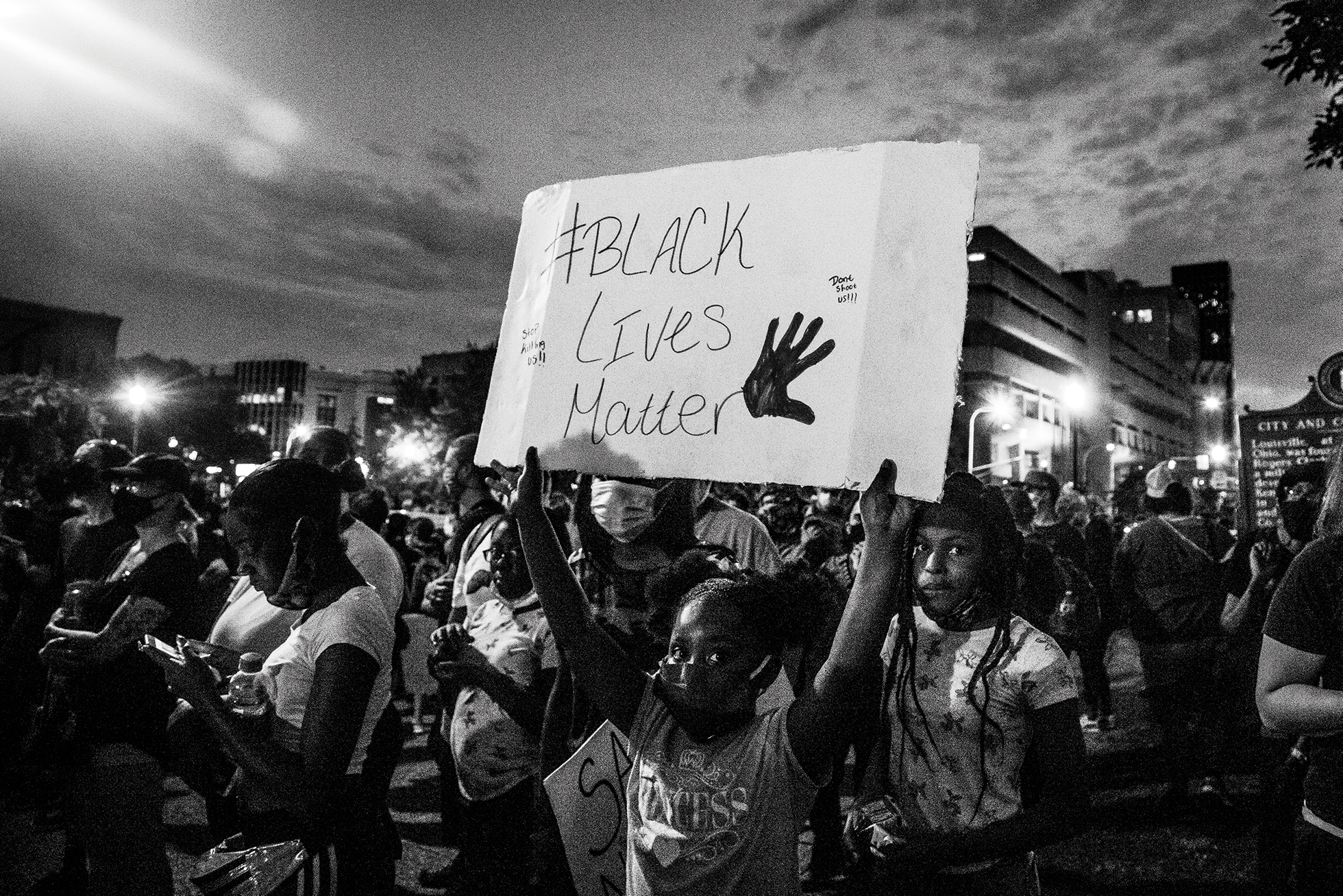 A crowd of marching protesters.